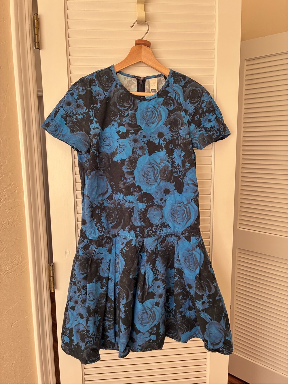 GAP Blue and Black Floral Fit-and-Flare Mini Dress